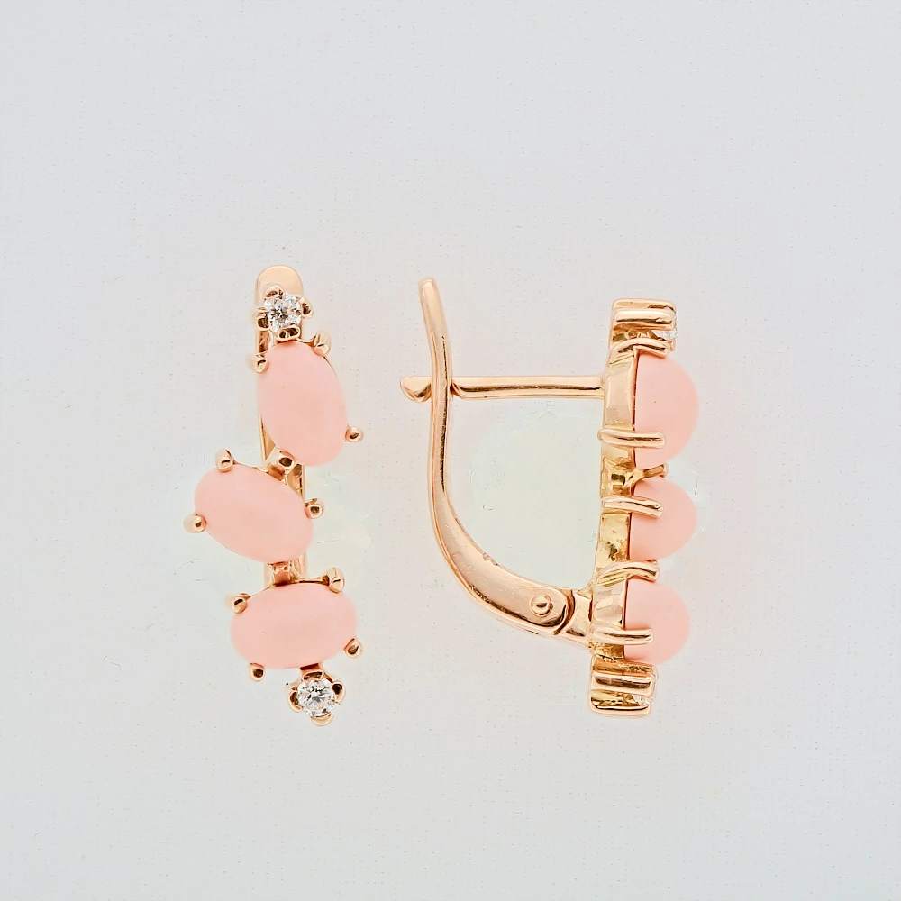 Серьги с кораллом из красного золота 585 пробы 1
