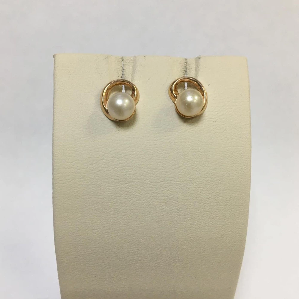 Серьги с жемчугом из красного золота 585 пробы