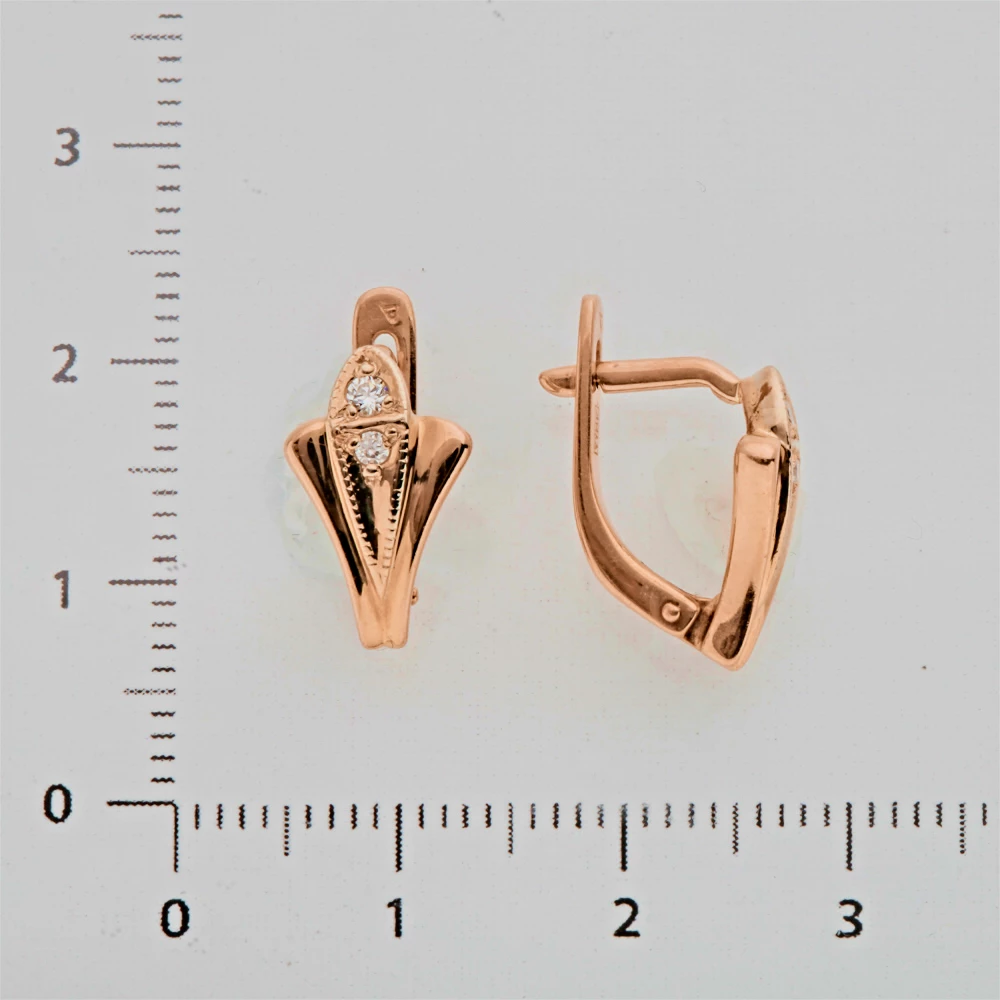 Серьги с фианитом из красного золота 585 пробы 2
