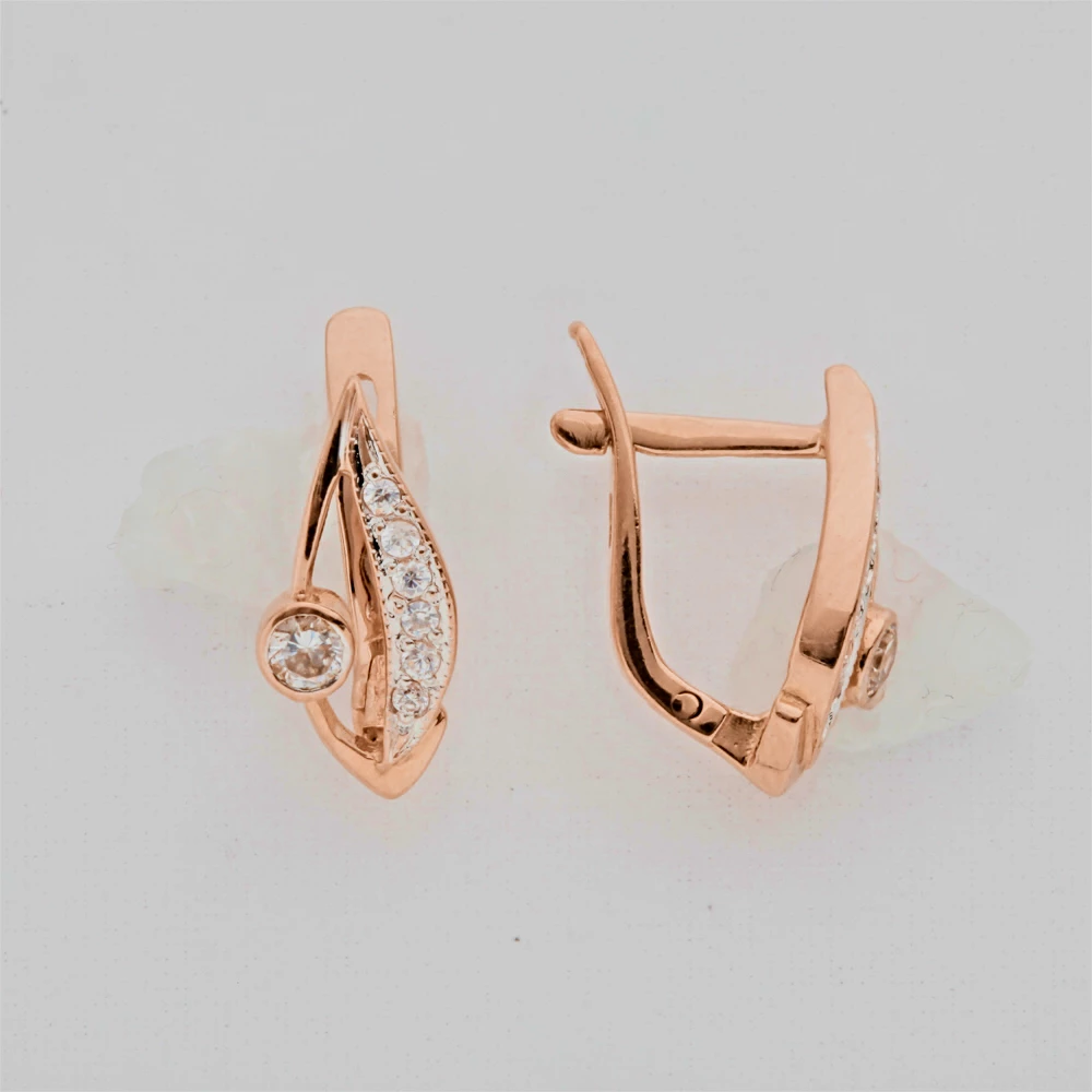 Серьги с фианитом из красного золота 585 пробы 1