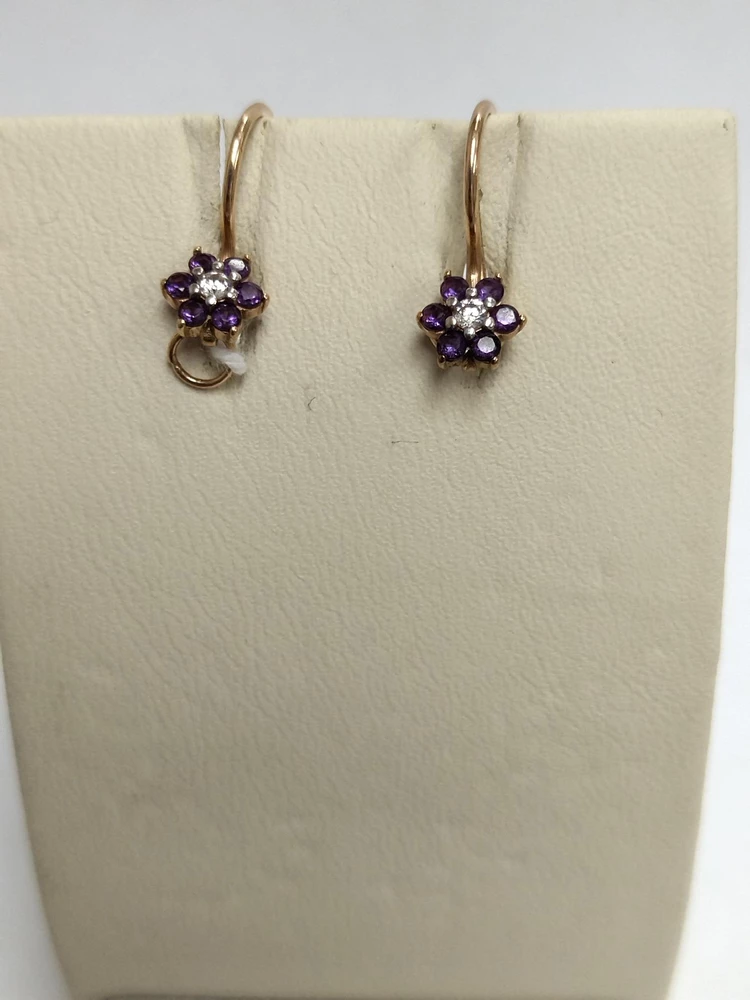 Серьги с фианитом из красного золота 585 пробы 1