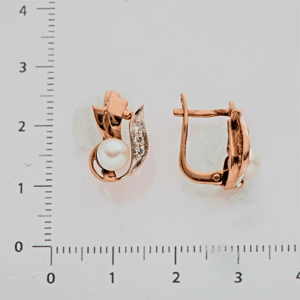 Серьги с жемчугом из красного золота 585 пробы 2