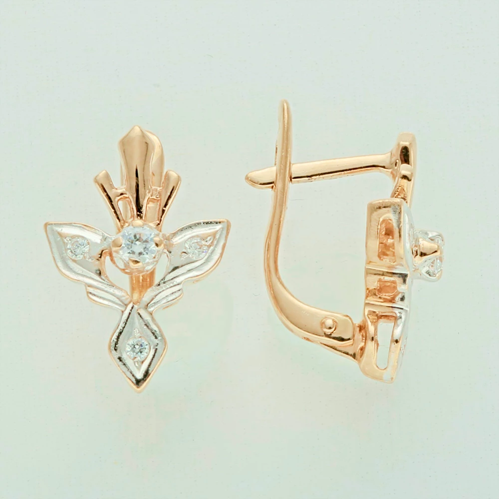 Серьги с фианитом из красного золота 585 пробы 1