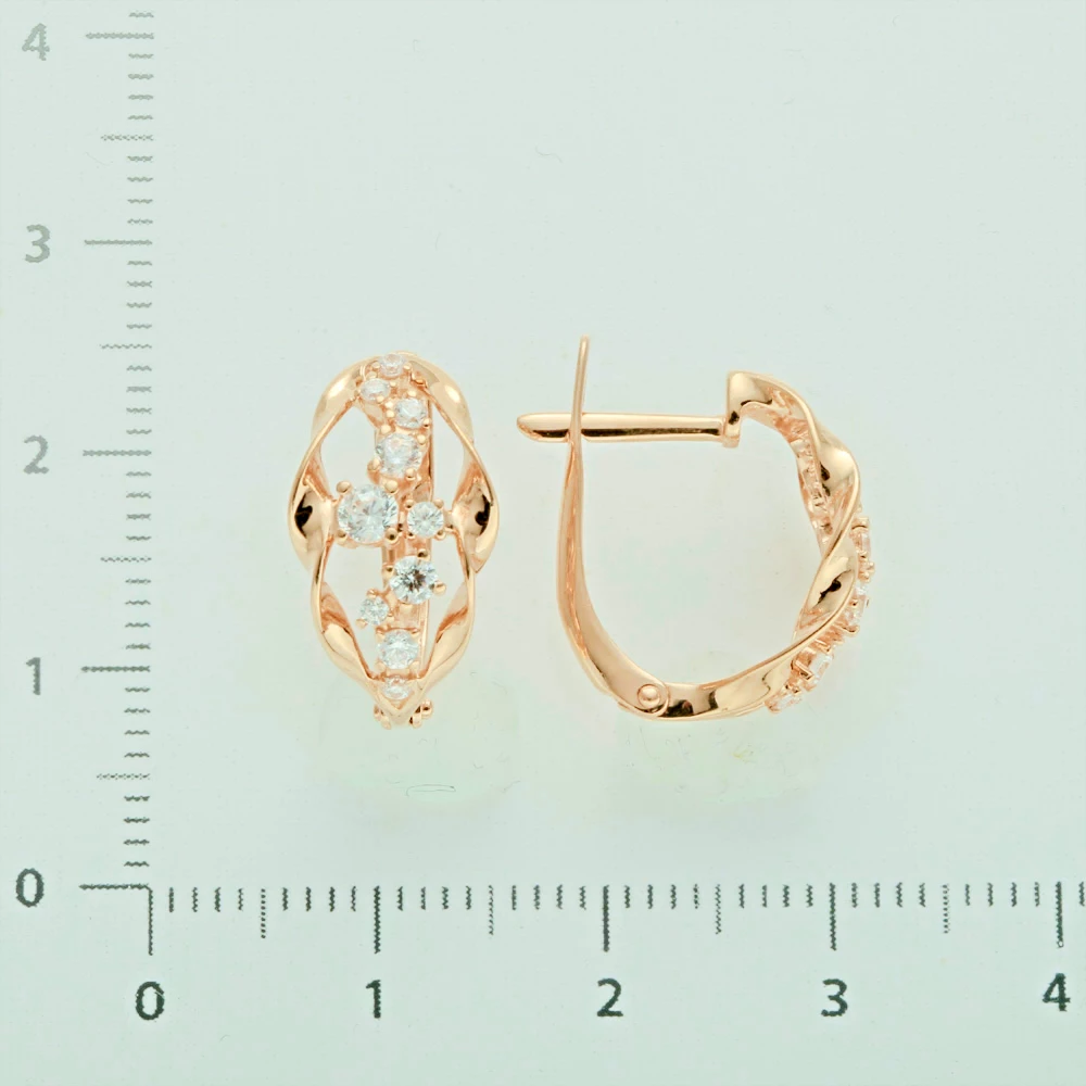 Серьги с фианитом из красного золота 585 пробы 2