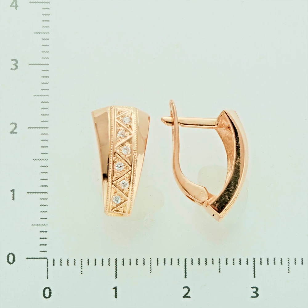 Серьги с фианитом из красного золота 585 пробы 2