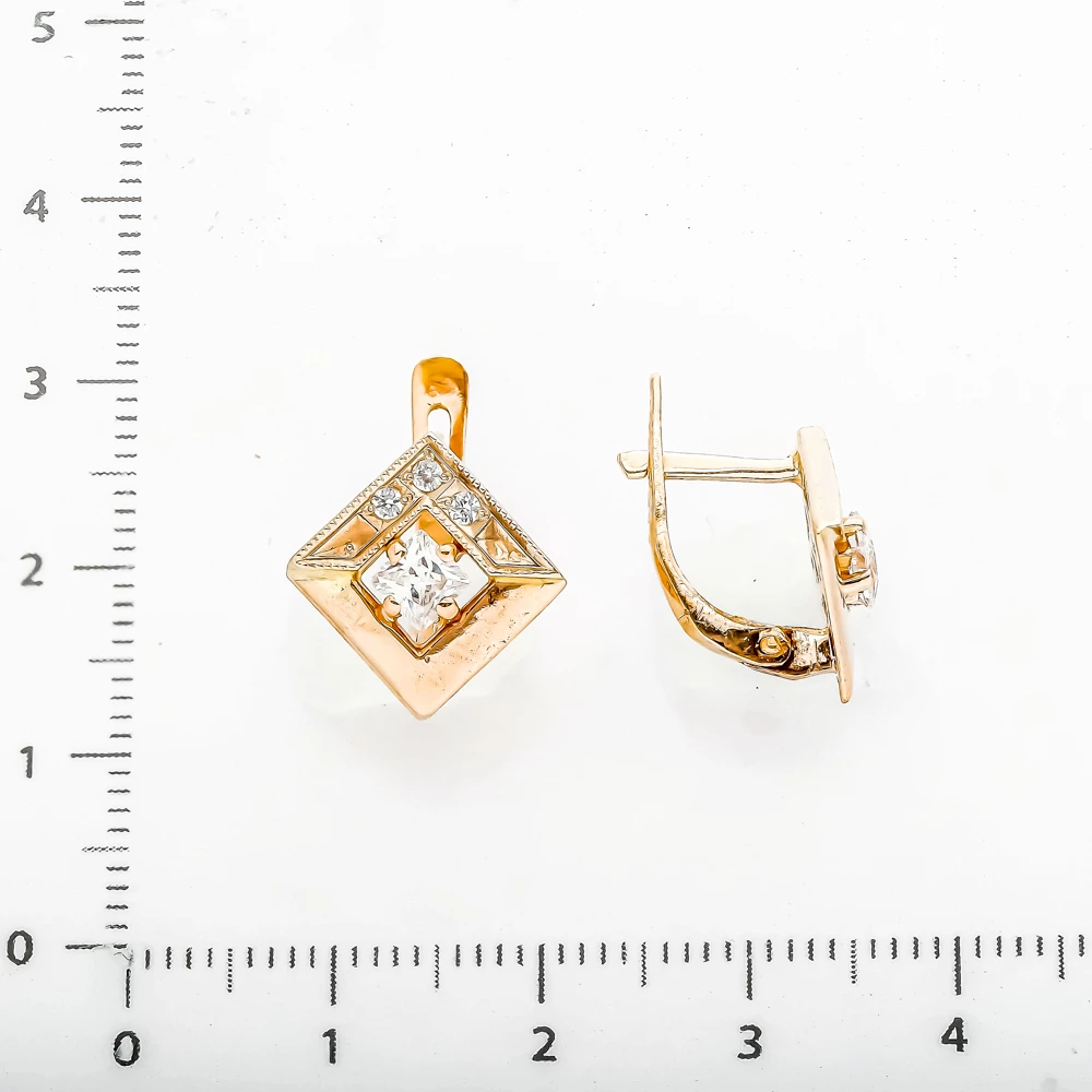 Серьги с фианитом из красного золота 585 пробы 2