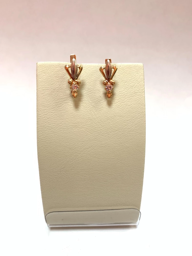Серьги с фианитом из красного золота 585 пробы 1