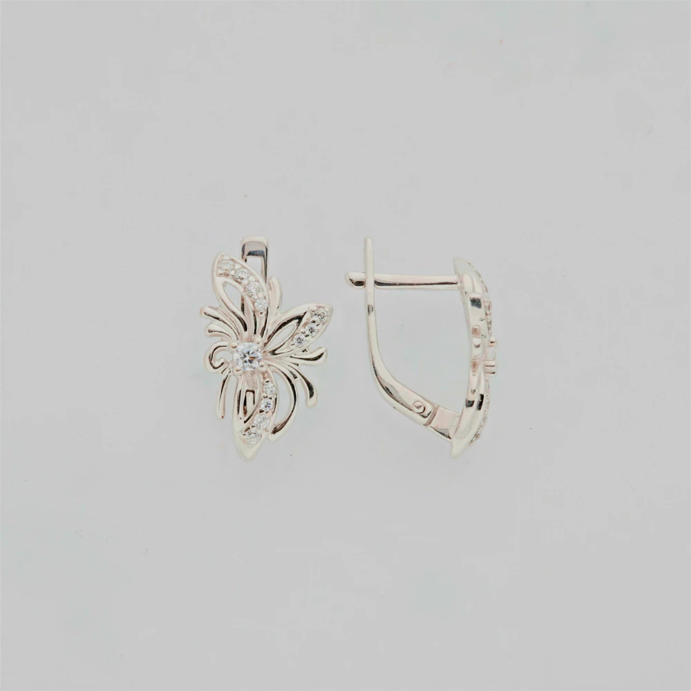Серьги с фианитом из белого золота 585 пробы 1