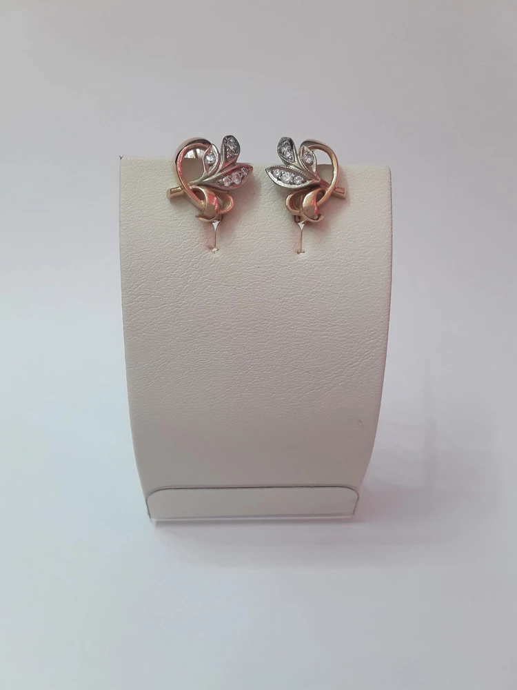Серьги с фианитом из красного золота 585 пробы 1