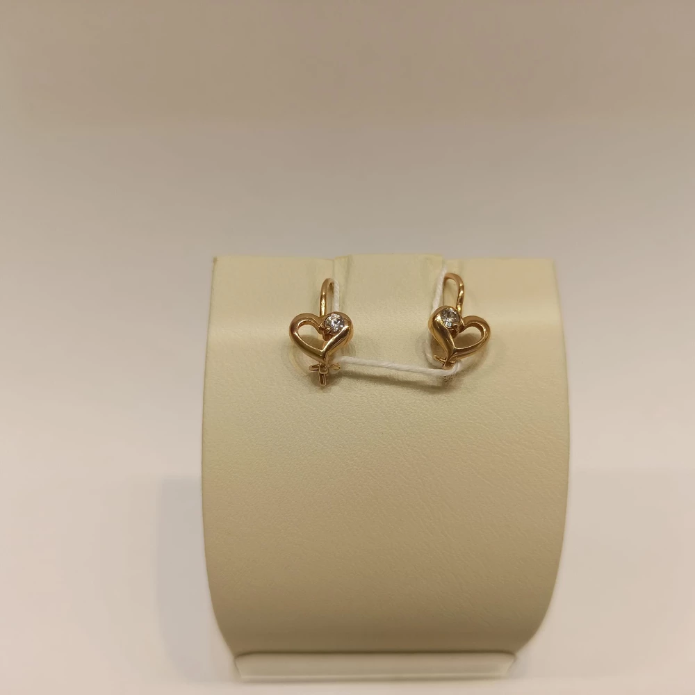 Серьги с фианитом из красного золота 585 пробы 1