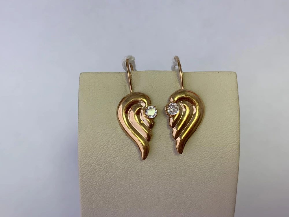 Серьги с фианитом из красного золота 585 пробы 1