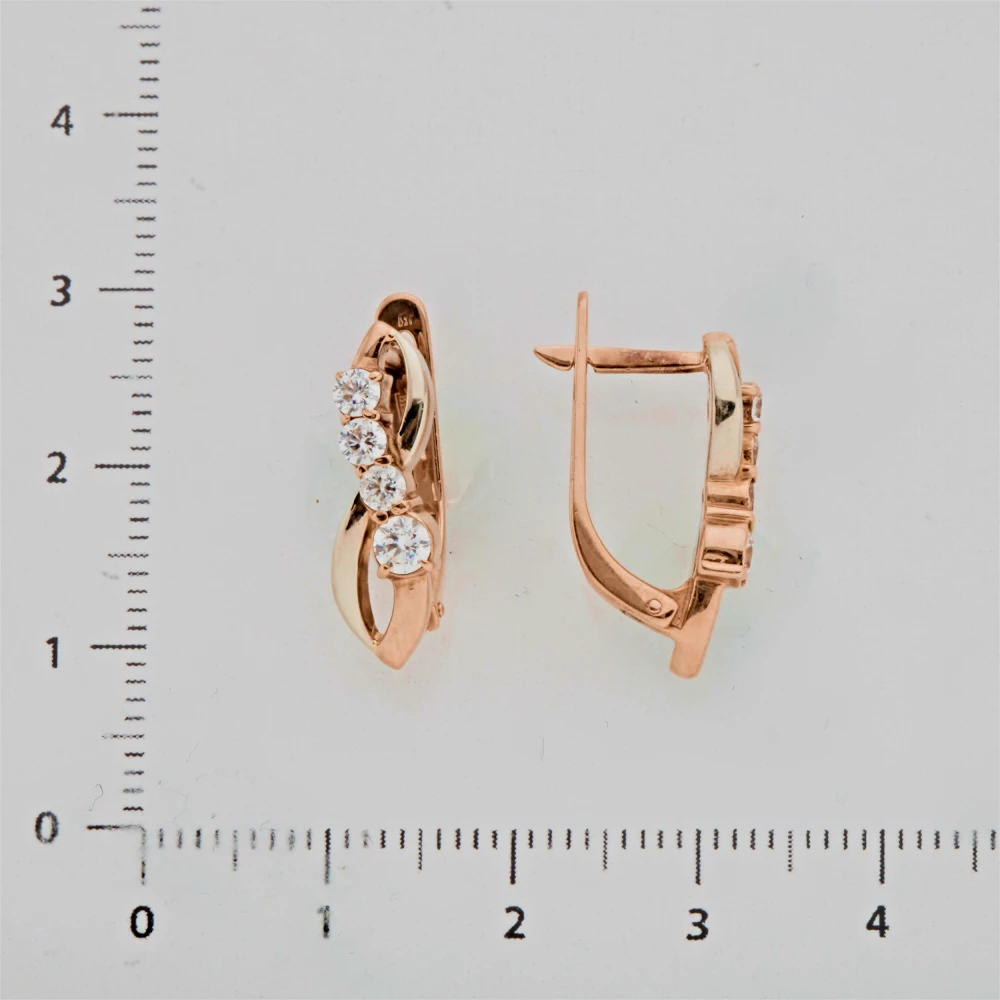 Серьги с фианитом из красного золота 585 пробы 2