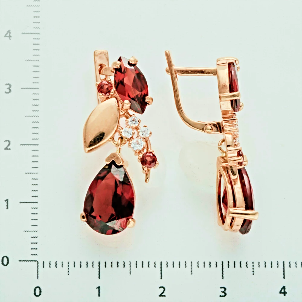 Серьги с гранатом из красного золота 585 пробы 2