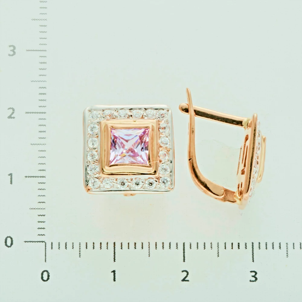 Серьги с фианитом из красного золота 585 пробы 2