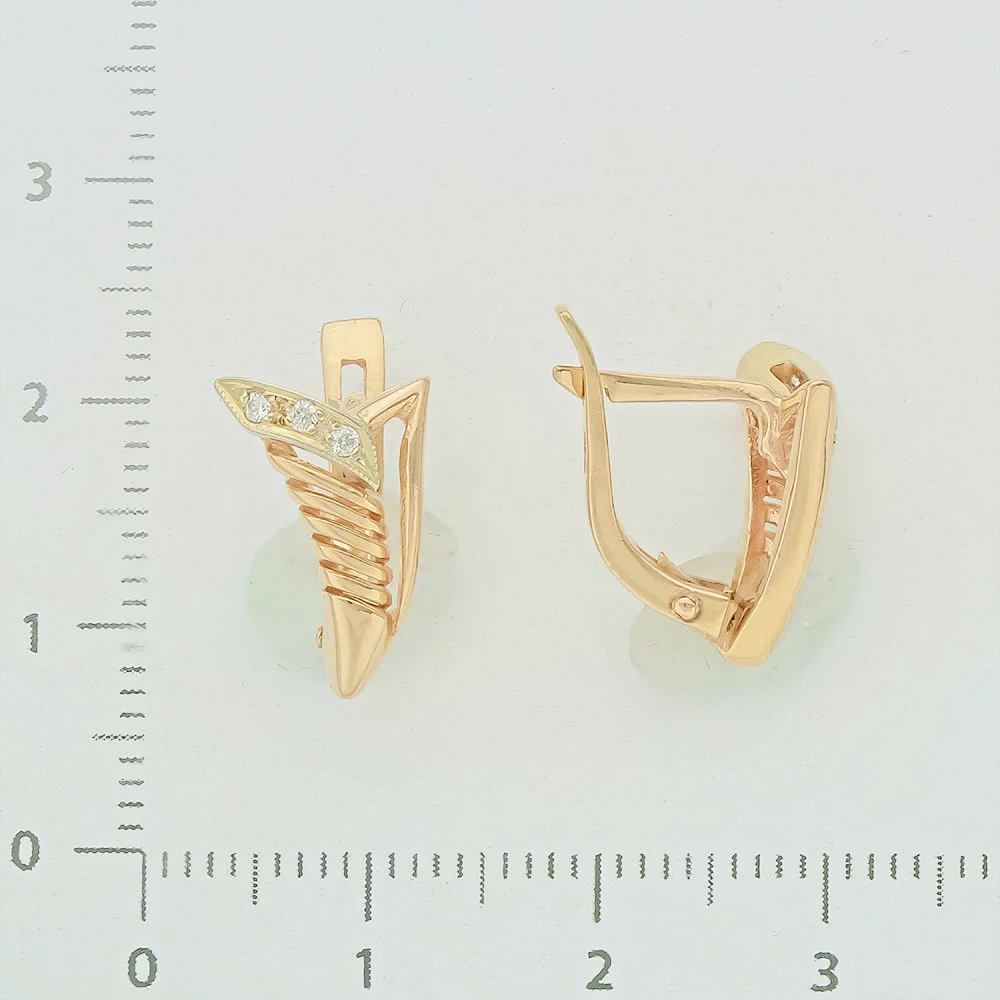 Серьги с фианитом из красного золота 585 пробы 2