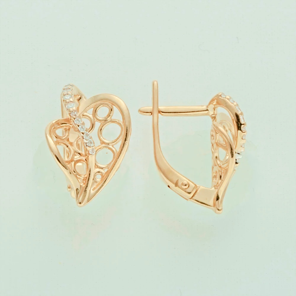 Серьги с фианитом из красного золота 585 пробы 1