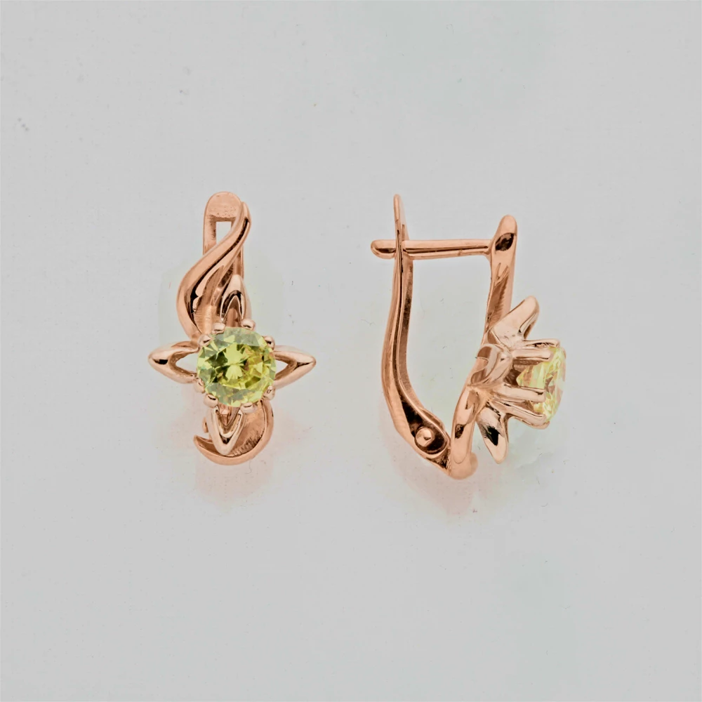 Серьги с фианитом из красного золота 585 пробы 1