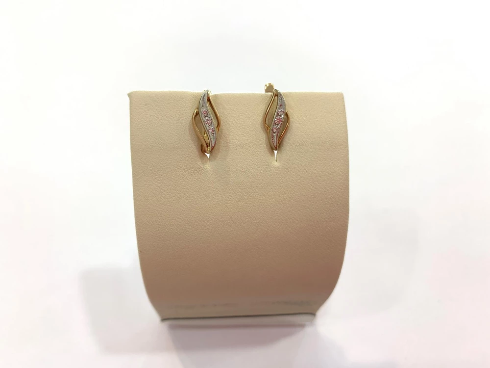 Серьги с фианитом из красного золота 585 пробы 1