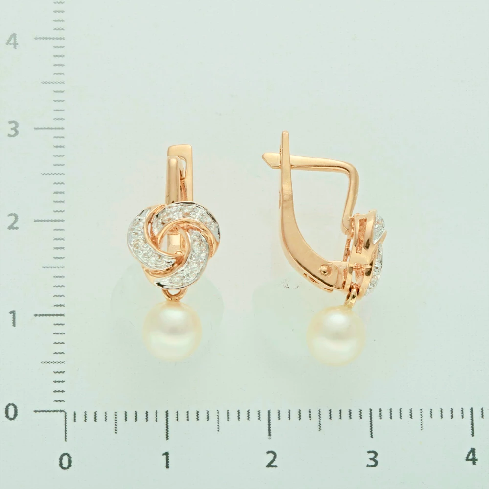 Серьги с жемчугом из красного золота 585 пробы 2
