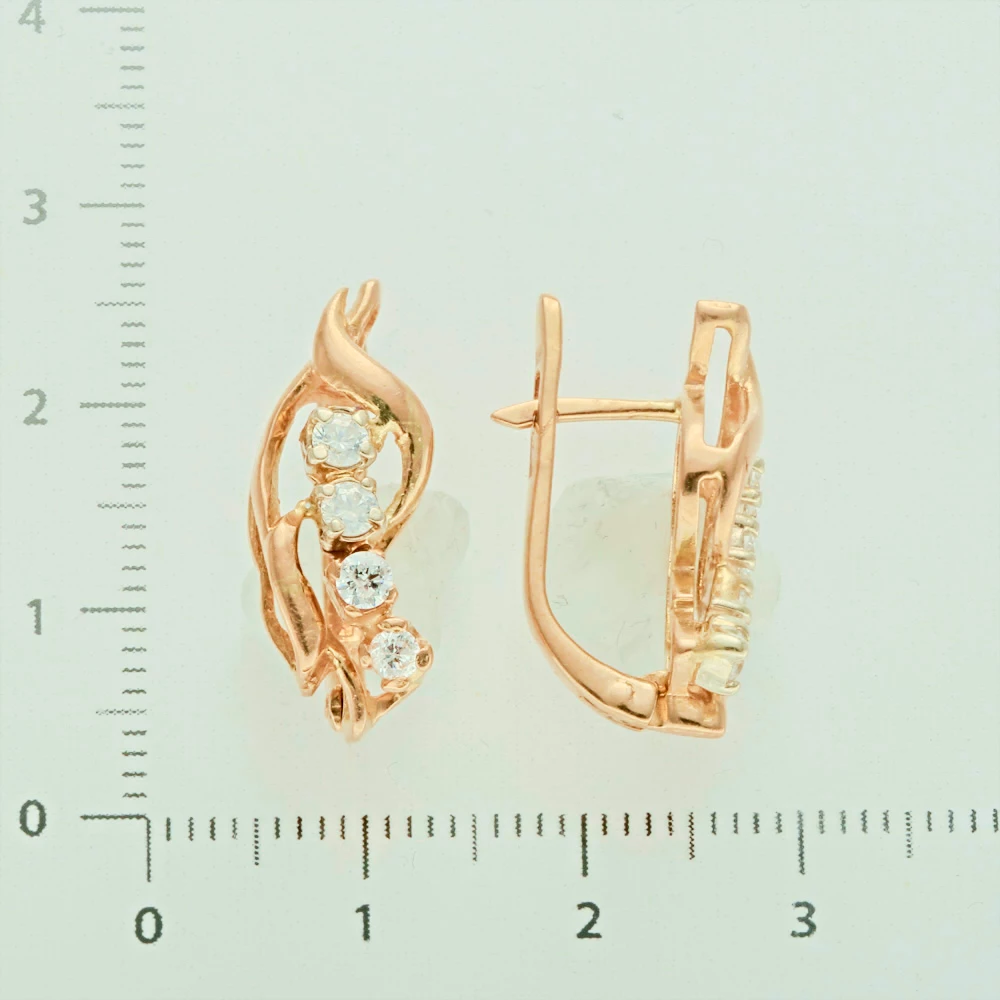 Серьги с фианитом из красного золота 585 пробы 2
