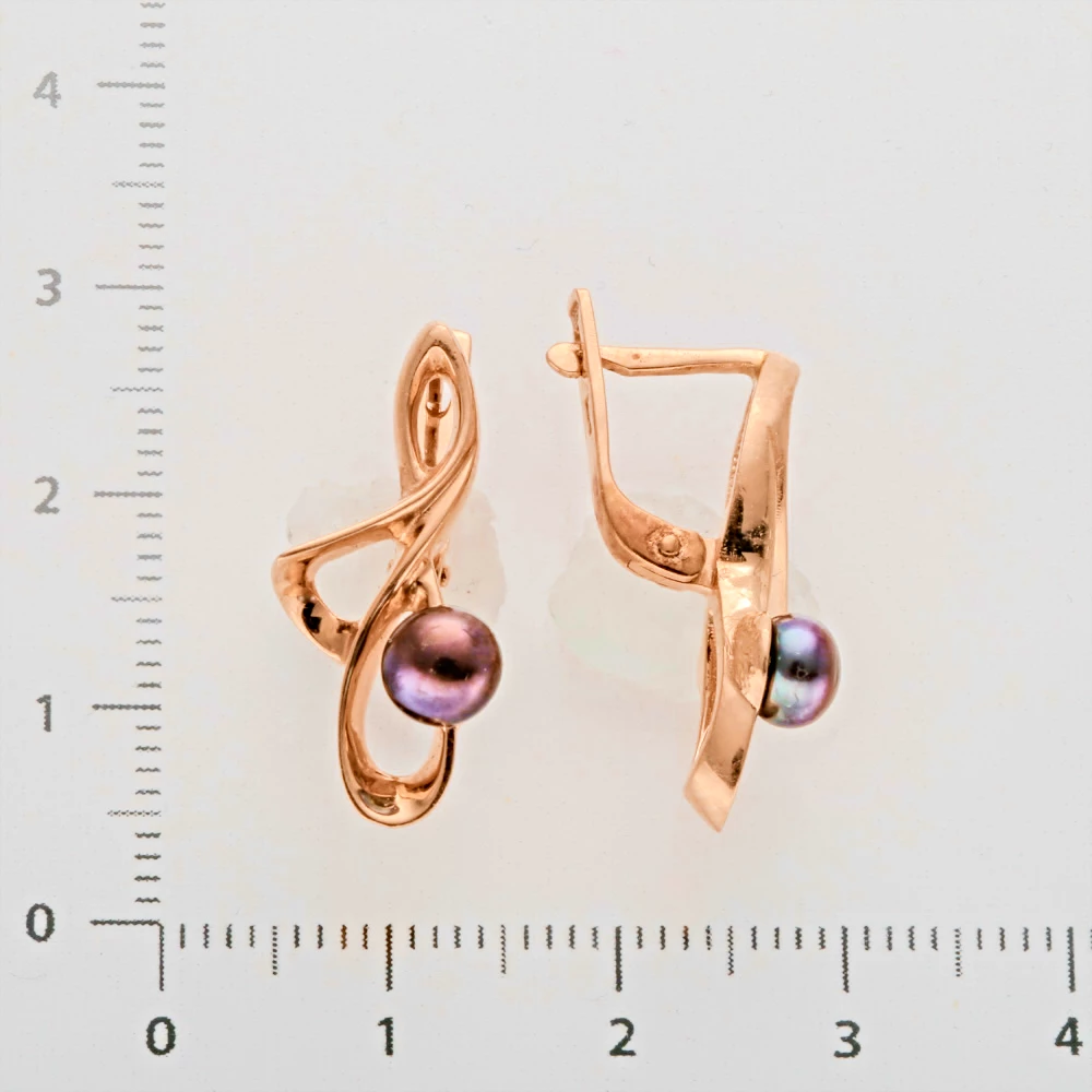Серьги с жемчугом из красного золота 585 пробы