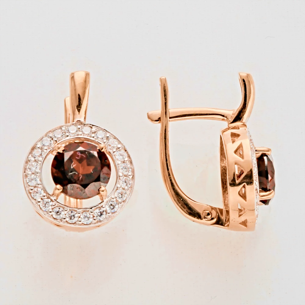 Серьги с фианитом из красного золота 585 пробы 1