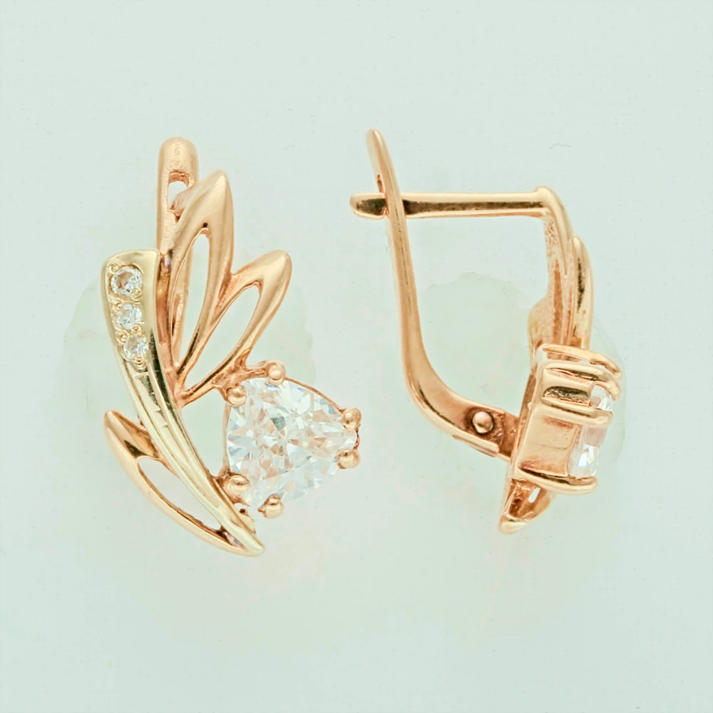 Серьги с фианитом из красного золота 585 пробы 1
