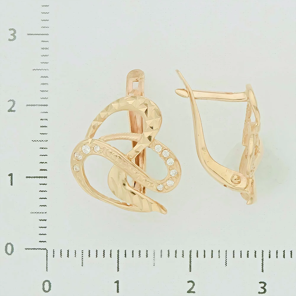 Серьги с фианитом из красного золота 585 пробы 2
