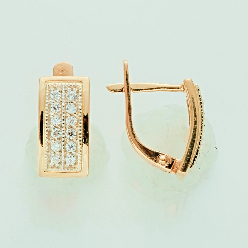 Серьги с фианитом из красного золота 585 пробы 1