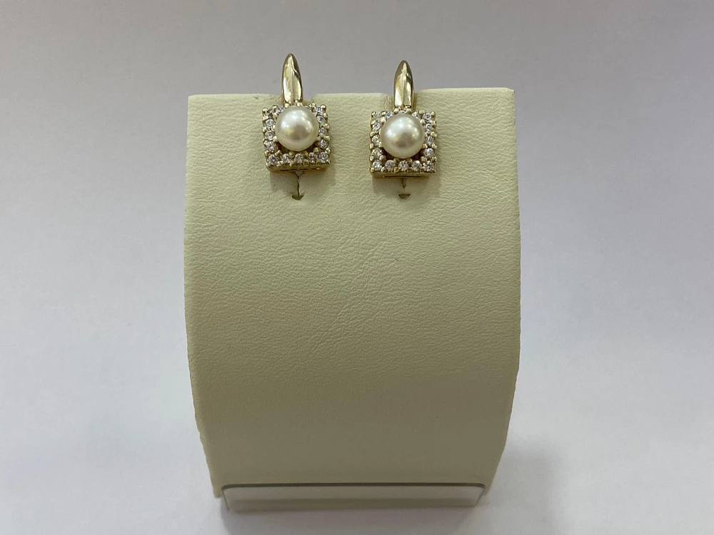 Серьги с жемчугом из красного золота 585 пробы