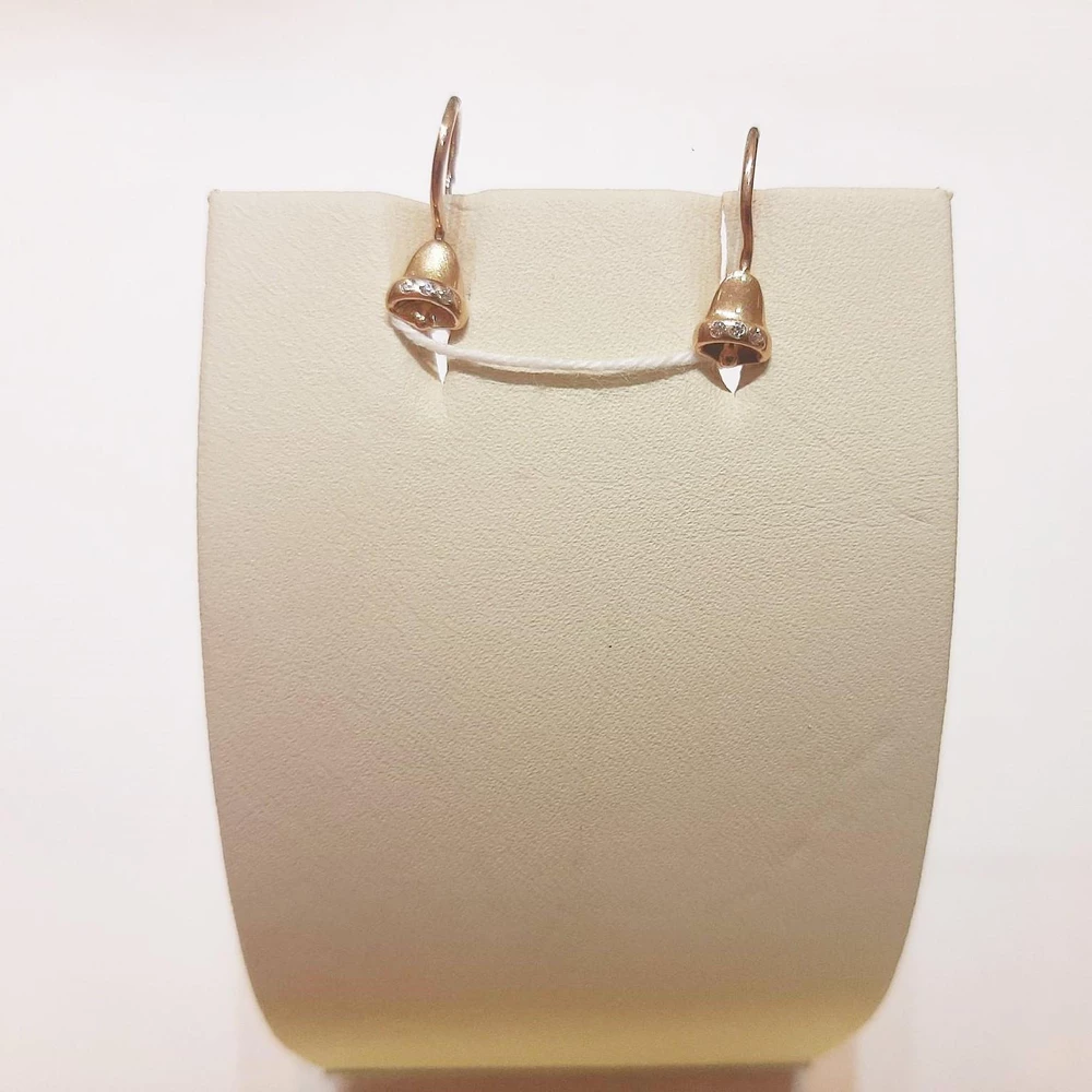 Серьги с фианитом из красного золота 585 пробы