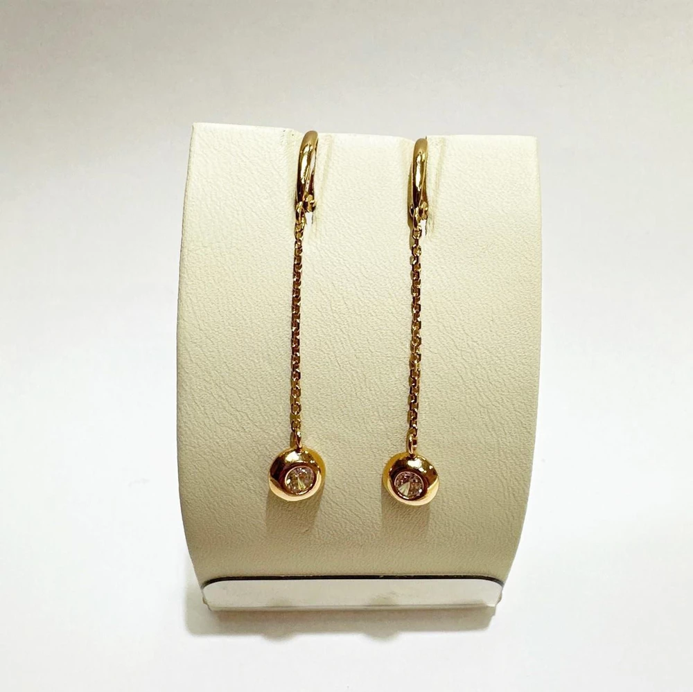 Серьги с фианитом из красного золота 585 пробы