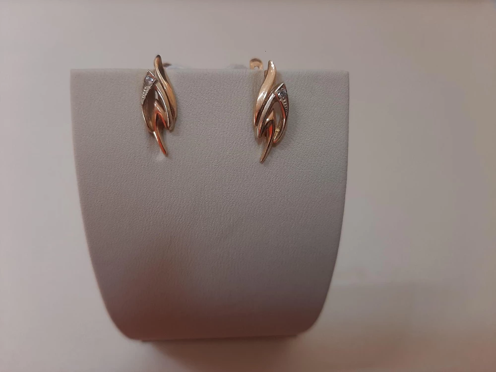 Серьги с фианитом из красного золота 585 пробы