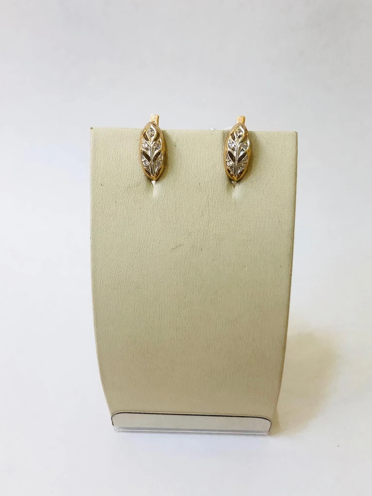 Серьги с фианитом из красного золота 585 пробы