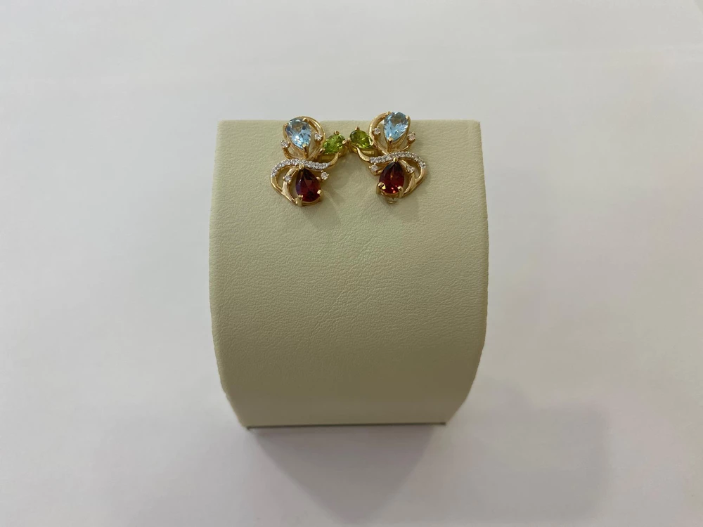 Серьги с фианитом из красного золота 585 пробы