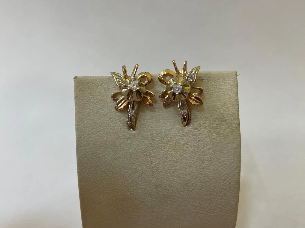 Серьги с фианитом из красного золота 585 пробы 1