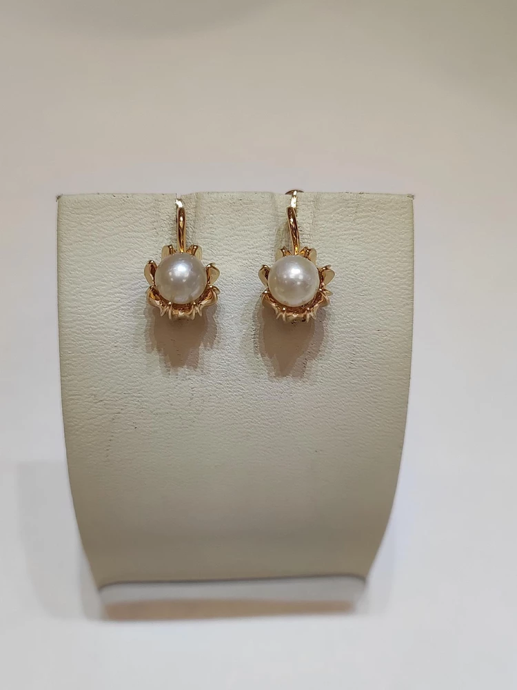 Серьги с жемчугом из красного золота 585 пробы