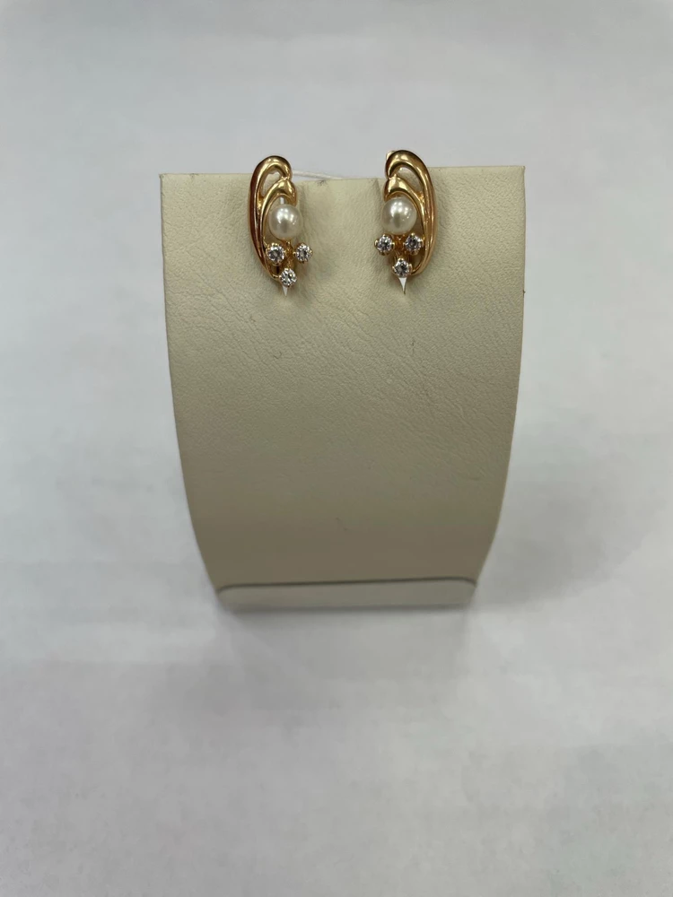 Серьги с жемчугом из красного золота 585 пробы