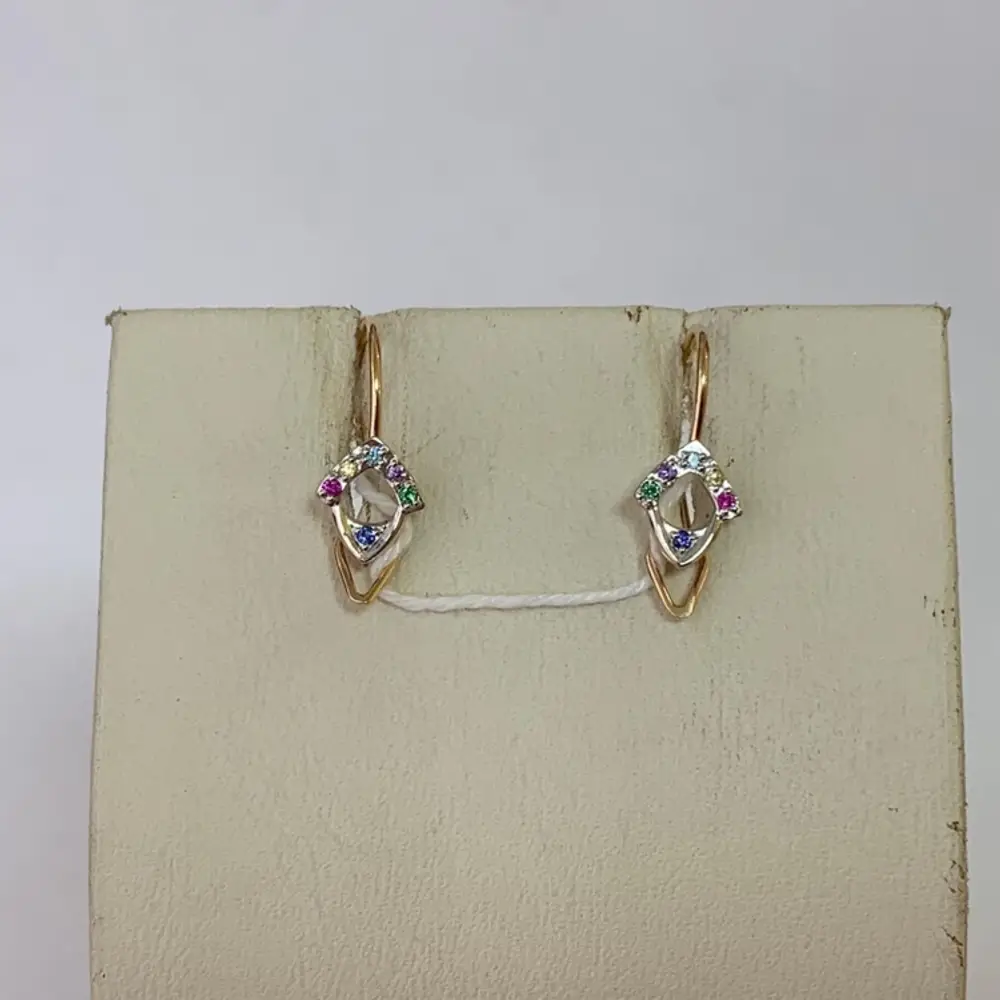 Серьги с фианитом из красного золота 585 пробы 1