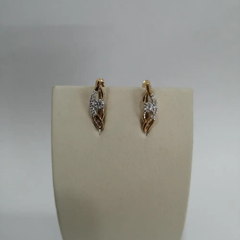 Серьги с фианитом из красного золота 585 пробы 1
