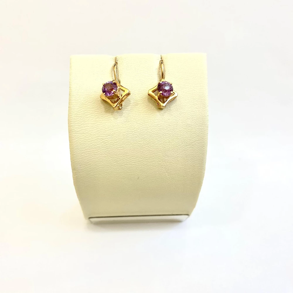 Серьги с фианитом из красного золота 583 пробы