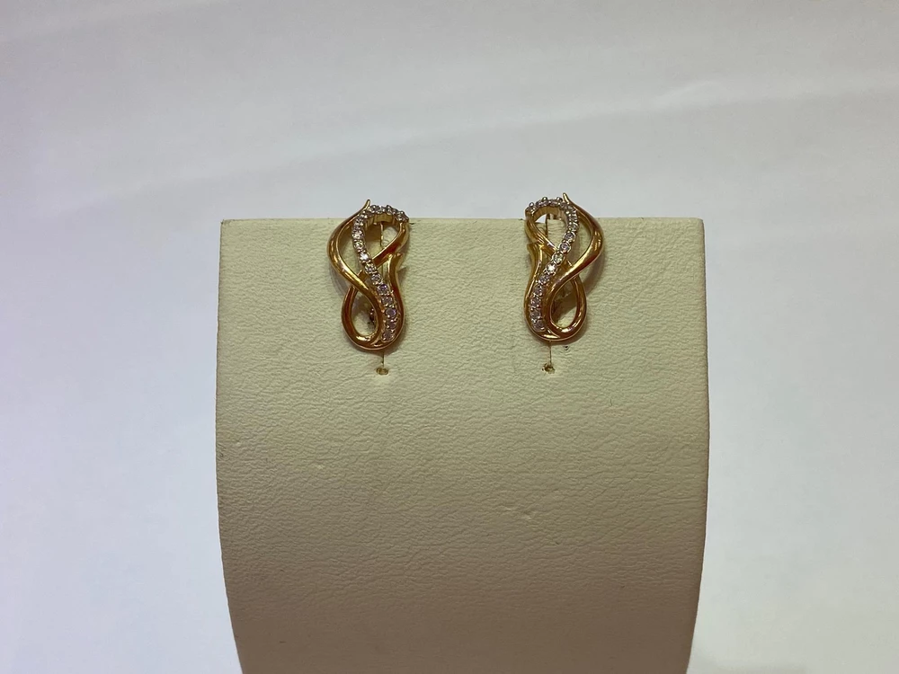 Серьги с фианитом из красного золота 585 пробы