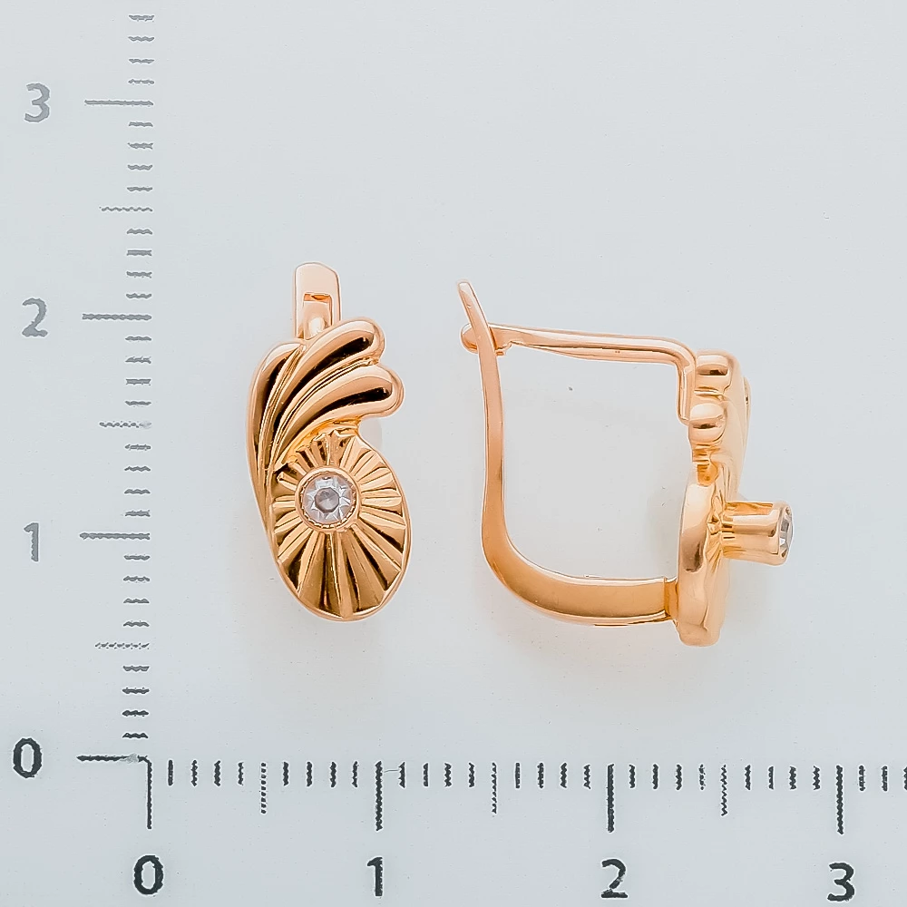 Серьги с фианитом из красного золота 585 пробы