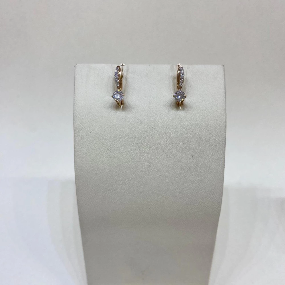 Серьги с фианитом из красного золота 375 пробы