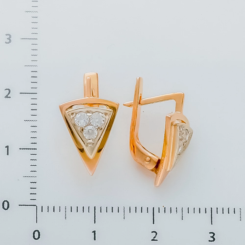 Серьги с фианитом из красного золота 585 пробы