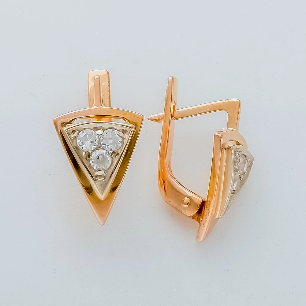 Серьги с фианитом из красного золота 585 пробы