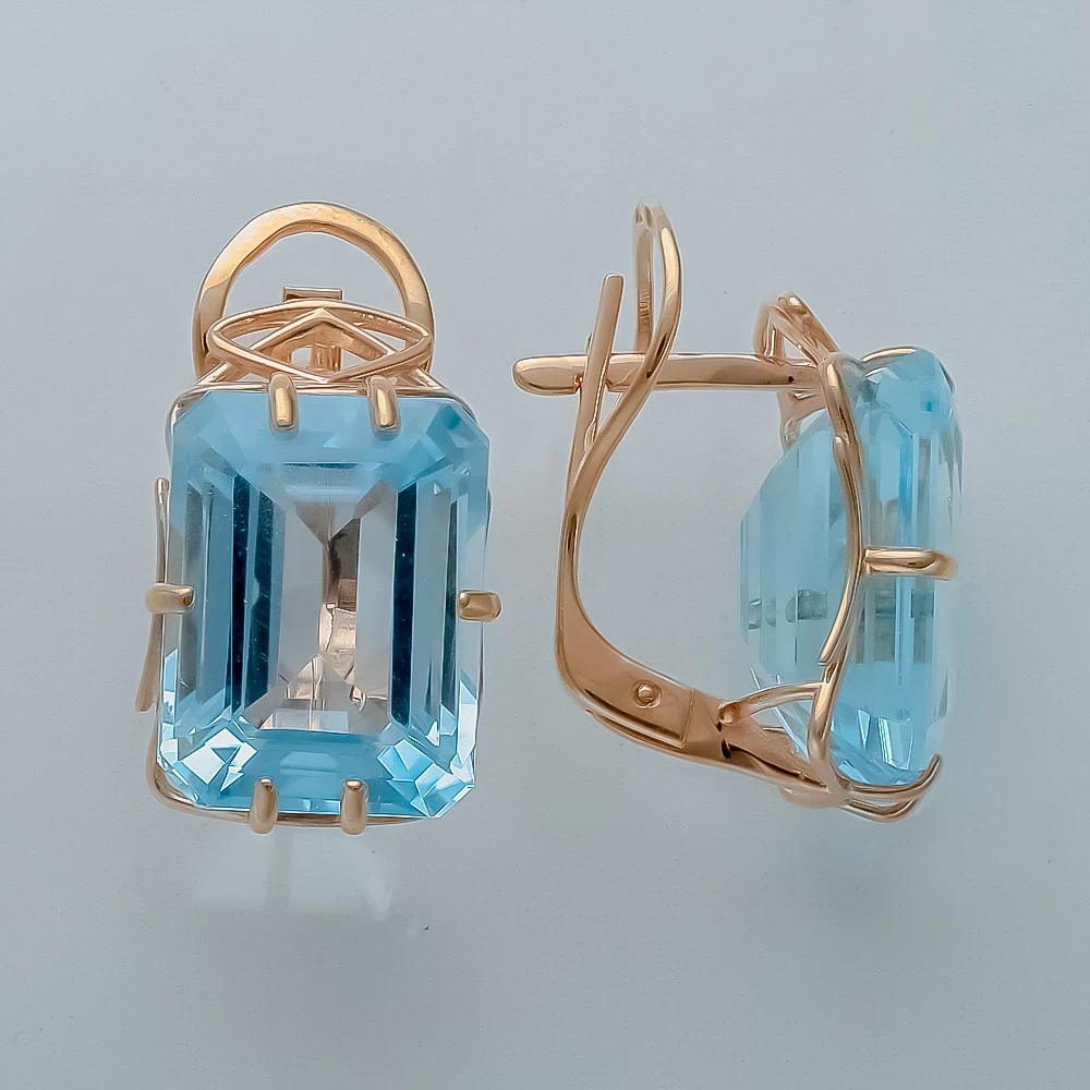 Серьги с фианитом из красного золота 585 пробы