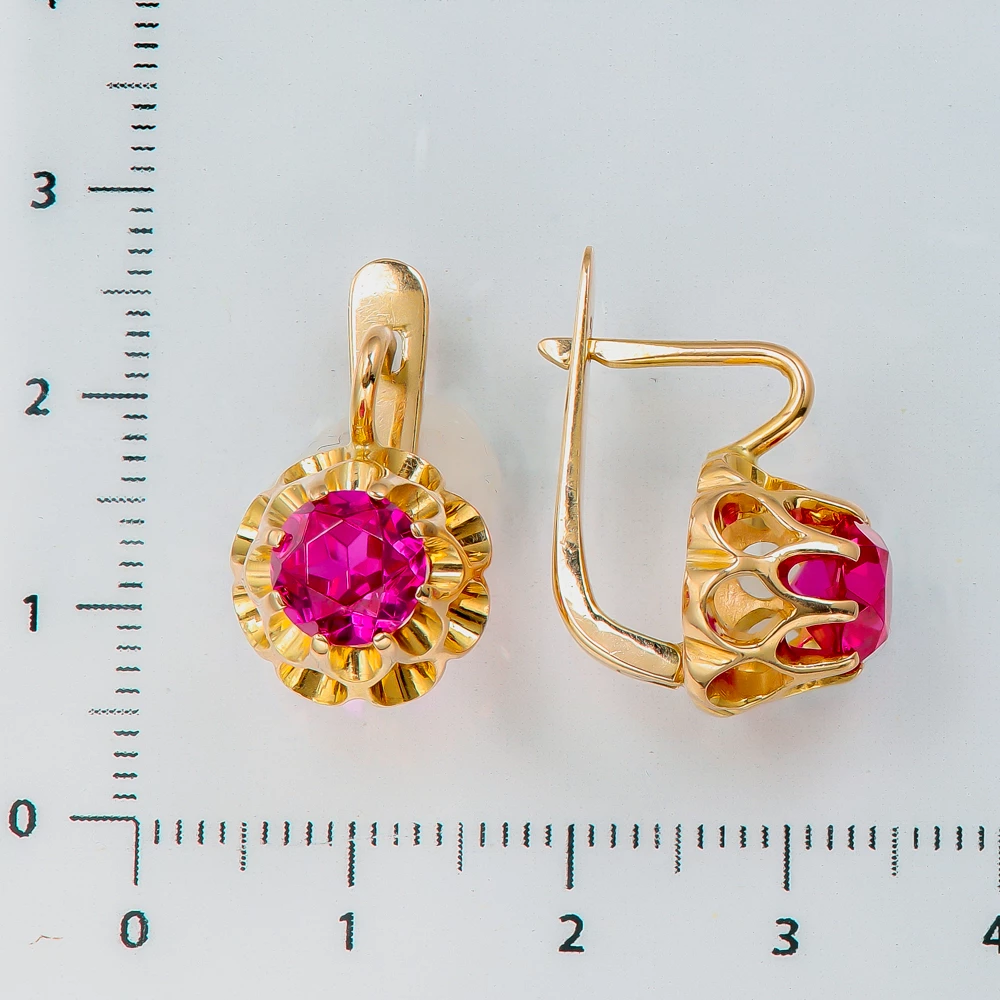 Серьги с фианитом из красного золота 585 пробы