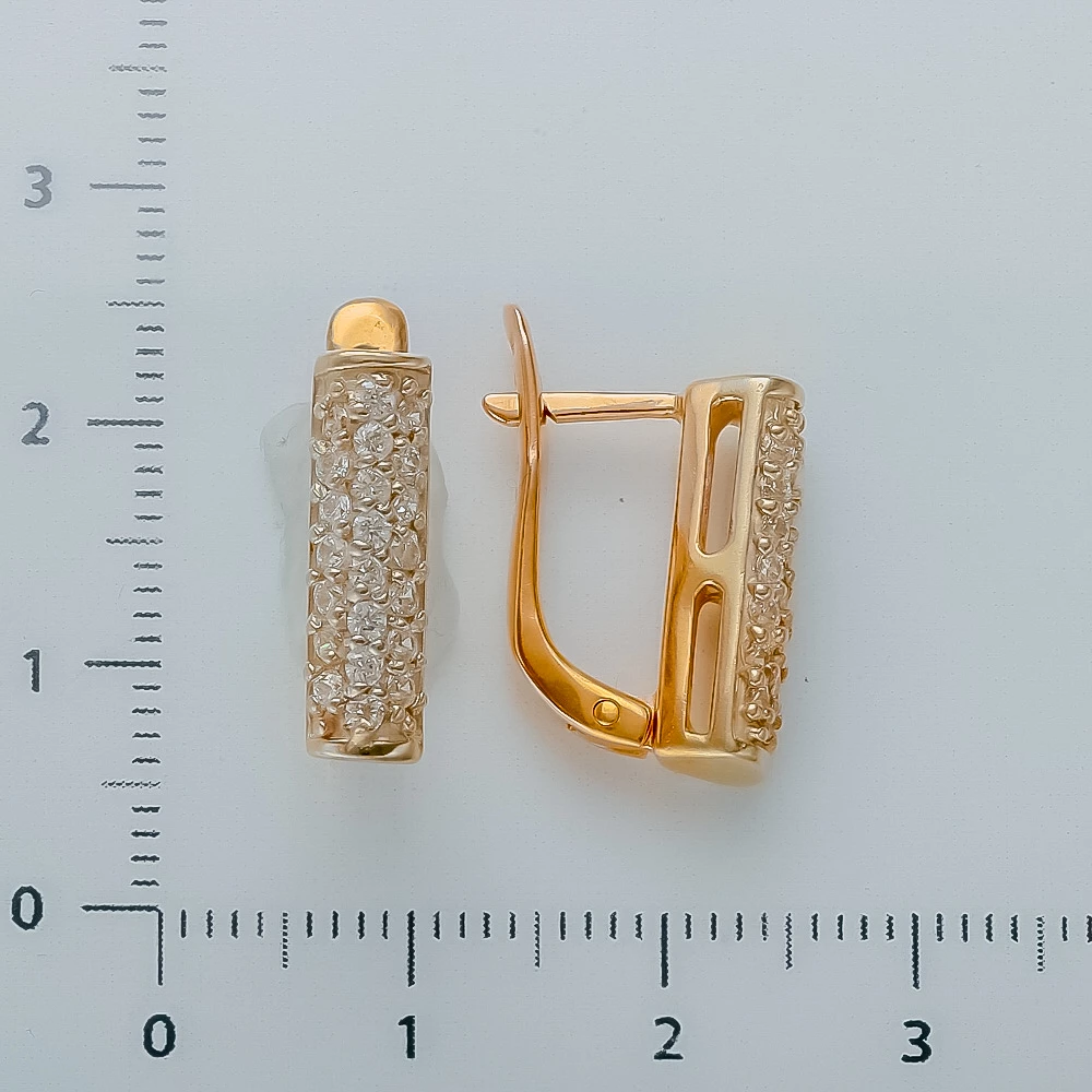 Серьги с фианитом из красного золота 585 пробы