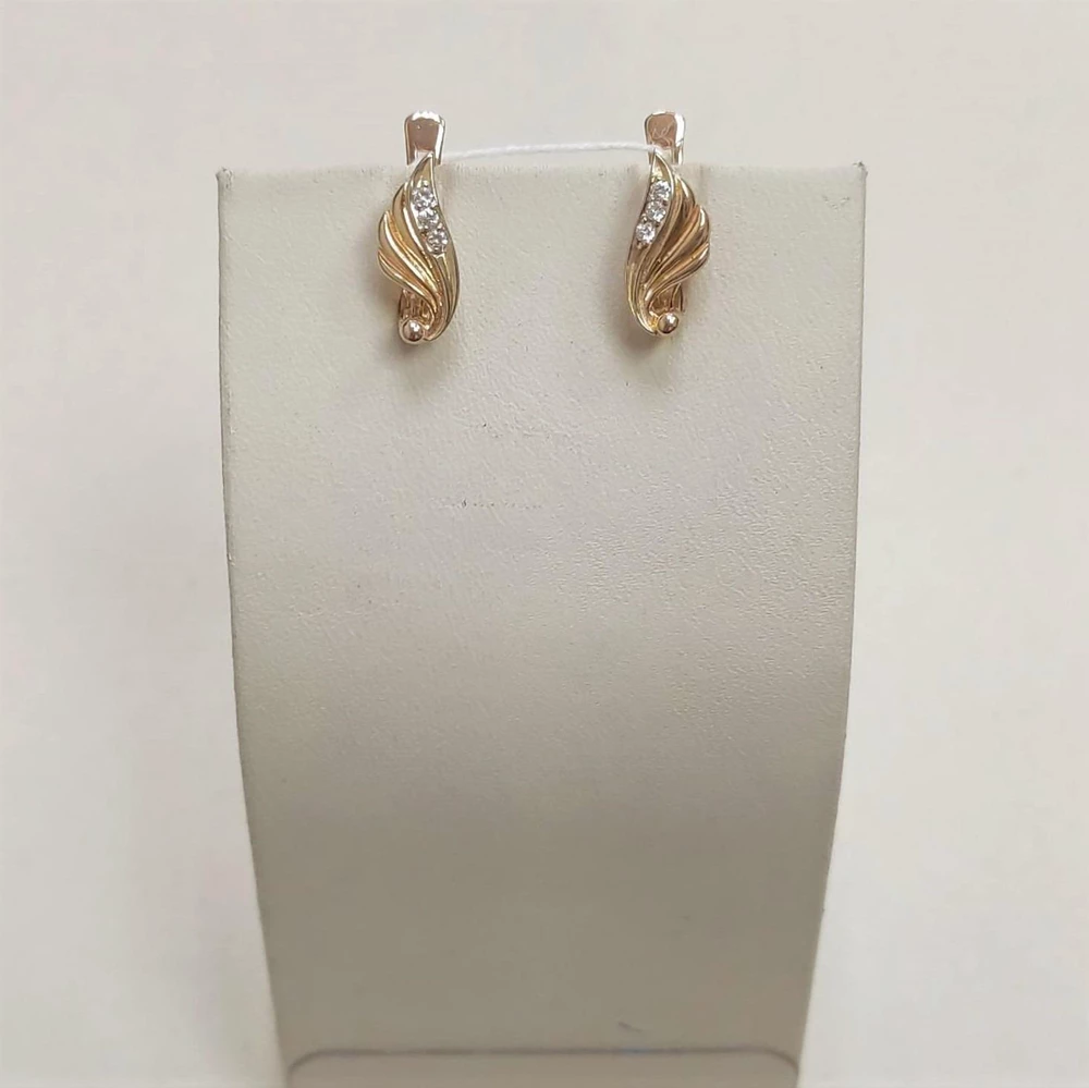 Серьги с фианитом из красного золота 585 пробы
